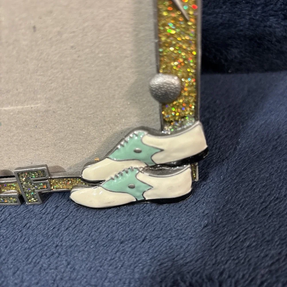 Sixtrees Golf Metal Photo Frame 3.5x5 Golf Bag Golf Shoes Blue Bag Sparkles
